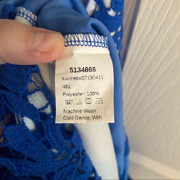 SHEIN Slit Hem Guipure Lace Overlay Pencil Dress Women's Size Small Blue - Picture 10 of 14